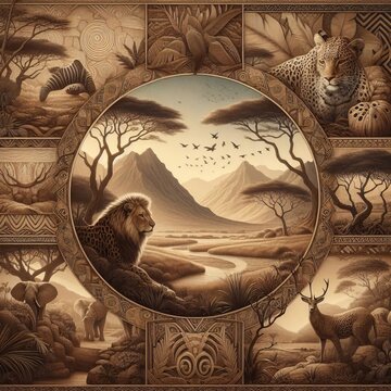 292 African Safari Earthy tones animal prints and natural textur