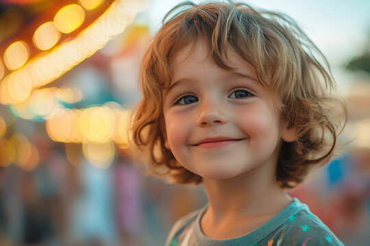Generative AI Image of kud guy girl old Person Enjoying Carnival Holiday Fair with Vibrant Lights