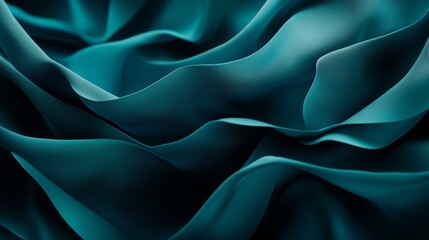 Obraz premium Midnight teal silk fabric with flowing folds, rich and deep tones, elegant lighting, texture background