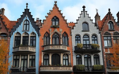 Fototapeta premium Intricate facades display an array of arched windows and decorative elements under a clear blue sky during daytime