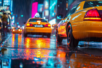 Fototapeta premium Busy downtown city with vehicles in night motion ai generative technology