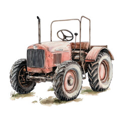 Obraz premium Vintage Pastel Illustration of a Rustic Tractor with Detailed Tires and Classic Design Elements