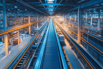 Obraz premium High-Tech Manufacturing Facility with Advanced Conveyor Systems - A Stunning Industrial Interior