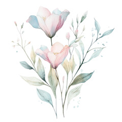 Beautiful pastel floral illustration featuring delicate blooms and leaves with a retro aesthetic in soft colors