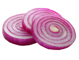 Red onion slices, isolated on transparent background, cutout . PNG	
