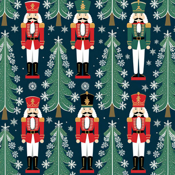 christmas pattern with nutcracker soldier
