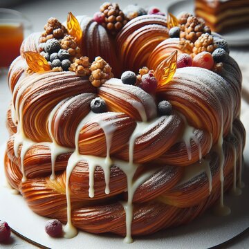 265 Pastry A close up of a delicious pastry on a white backgroun
