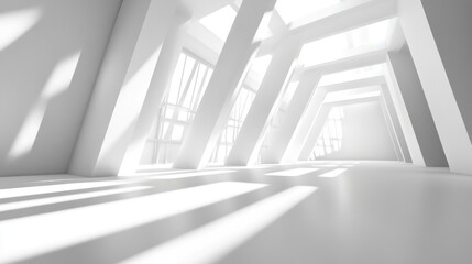 Obraz premium Sunlit modern white architecture interior.