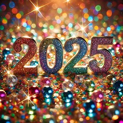 Illuminated 2025 Numbers with Sparkling Golden Lights and Bokeh Background for New Year Celebration