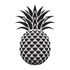 Pineapple Silhouette Vector Illustration, Solid White Background.