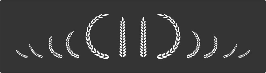 laurels branches. Set of wreaths and branches with leaves. Vintage laurel wreaths collection.