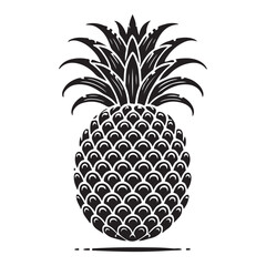 Obraz premium Pineapple Silhouette Vector Illustration, Solid White Background.