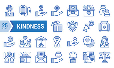 25 Blue Lineal Icons Representing Kindness and Charity.