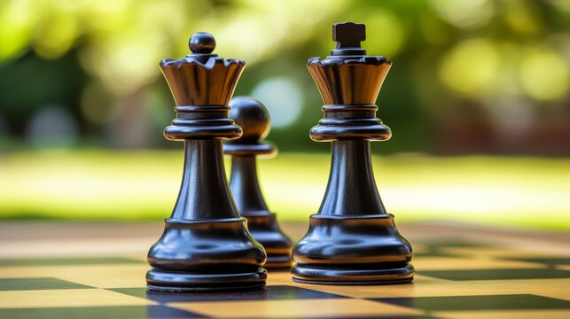 Strategic Chess Pieces in Natural Light