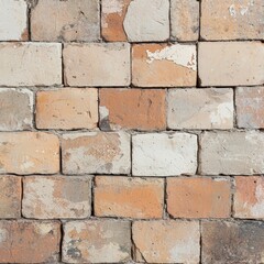Fototapeta premium Weathered Brick Wall Texture with Uneven Mortar and Chipped Bricks