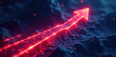 Abstract glowing arrows ascend in dark space, symbolizing progress , achievement, energy