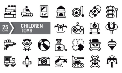 25 Childrens Toys Line Icons for Design Projects.