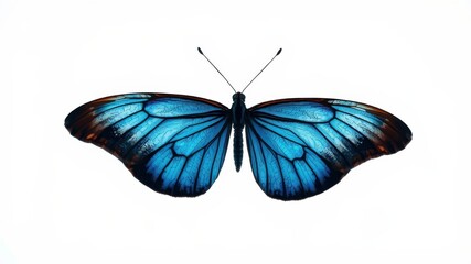 A Vibrant Blue Morpho Butterfly with Intricate Wing Details Isolated on a Pure White Background