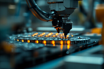 A humanoid robot in an advanced factory setting, highlighting automation and the future of manufacturing AI generative