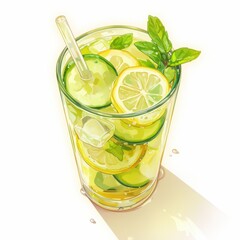 Fototapeta premium Refreshing glass of lemonade with mint and citrus slices.