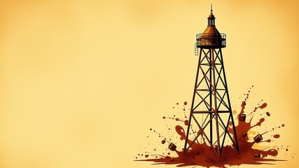 Abstract illustration of a tall structure amidst a brown splash