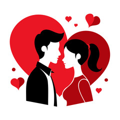 Elegant Romantic Couple Silhouette in Heart Shape Transparent Background