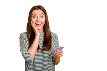 Photo of positive cheerful girl who has passed entrance exams of local technical college while isolated with yellow background