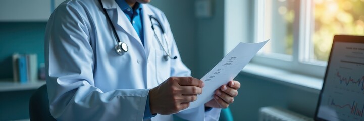 Doctor reviewing health records, explaining checkup results in clinic , examination, checkup