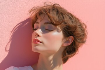 Exploring skinminimalism with natural beauty and soft glow against a pastel backdrop