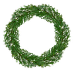 Big festive wreath made of Christmas tree branches. Round Christmas natural wreath. Natural decor. Winter holidays.