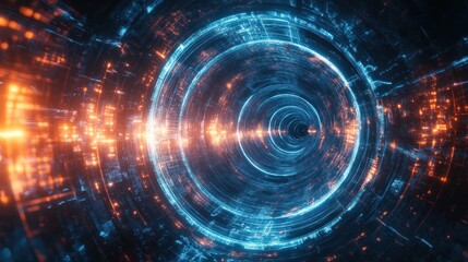 Hypnotic Tunnel of Light: A Journey Through Concentric Circles of Orange and Blue