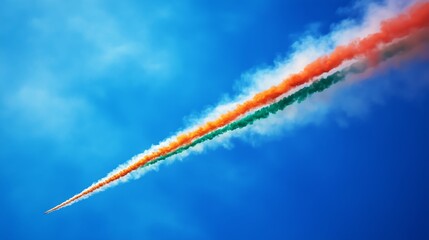Indian air force jets soaring high in sky with a indian tricolor smoke trail during republic day