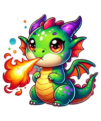 Obraz premium Cute Dragon Breathing Fire png Clipart.
