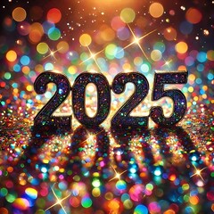 Illuminated 2025 Numbers with Sparkling Golden Lights and Bokeh Background for New Year Celebration