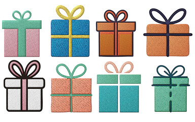 Christmas patchwork gift boxes creative ornaments with stitch elements for festive decor