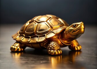 Fototapeta premium Gold turtle, a modern fashion shot against gray.