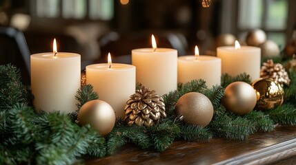 Elegant Christmas Candle Arrangement with Gold Accents
