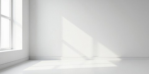 Empty Room Corner with Sunlight Streaming Through Window Illuminating White Walls and Floor