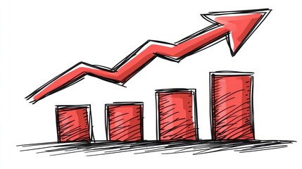 A growth chart illustrates rising performance with red bars and an upward arrow emphasizing progress