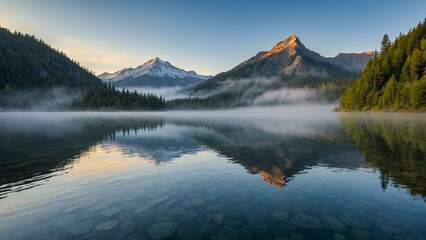 Fototapeta premium High mountains bouncing in the waters of the lake