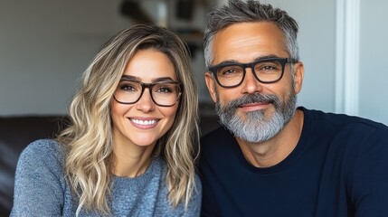 Pair enjoys a cheerful moment while seated on a couch, highlighting happiness and connection