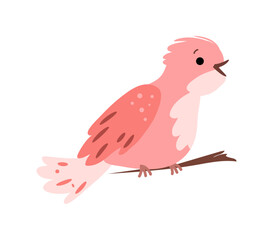 Cute bird, avian animal character sitting on branch. Vector isolated personage with feathers and beak. Wilderness and wildlife, wild nature and fauna with habitat and growth outdoors, avifauna