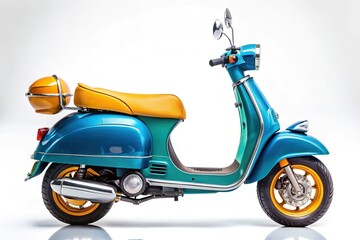 Sleek scooter, white background, isolated.  Urban mobility, candid photo.