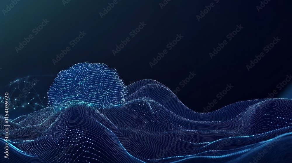 Aufkleber Visually Stunning Representation of Artificial Intelligence With Vibrant Waves and a Neural Network Structure in a Dark, Futuristic Environment