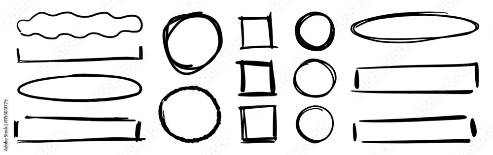 Aufkleber Simple empty doodles for text, boxes for checklists. Vector hand drawn element icon, isolated oval and square, rectangular and circle. Borders or frames for copy space or emphasis of content