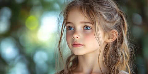 Naklejka premium Portrait of a little pretty girl looking away