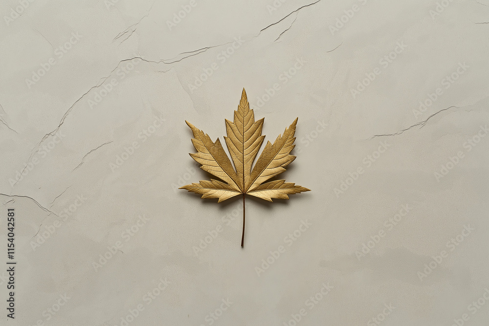 Poster a pale gray background with a single golden leaf placed in the center.