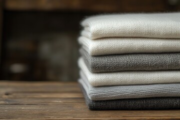 Stack of Knitted Sweaters in Neutral Tones - Cozy and Stylish Winter Wear