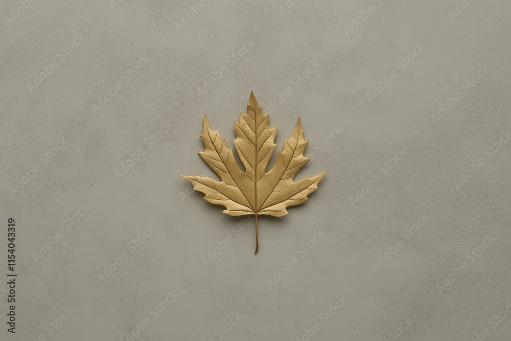 Poster a pale gray background with a single golden leaf placed in the center.