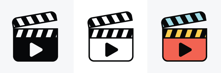 Set of Clapper board icon collection. Movie clapper board, movie glyph symbol. Vector Illustration.